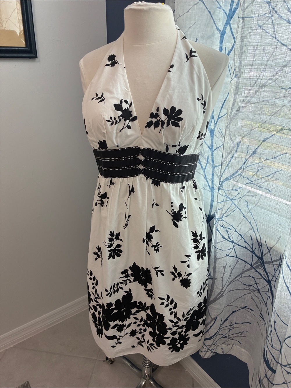 White House Black Market Halter Floral Dress with Black Print